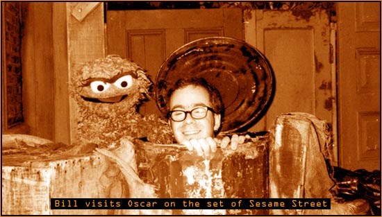 Bill visits Oscar on the set of Sesame Street